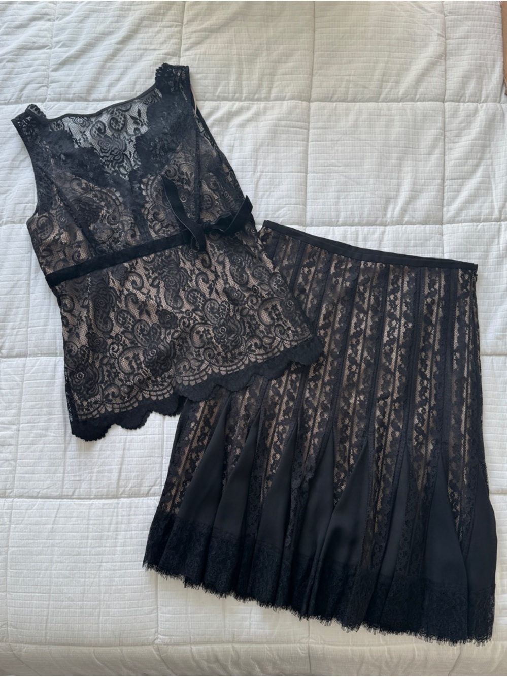 Ann Taylor Loft petites black lace blouse and skirt set, size 6P
